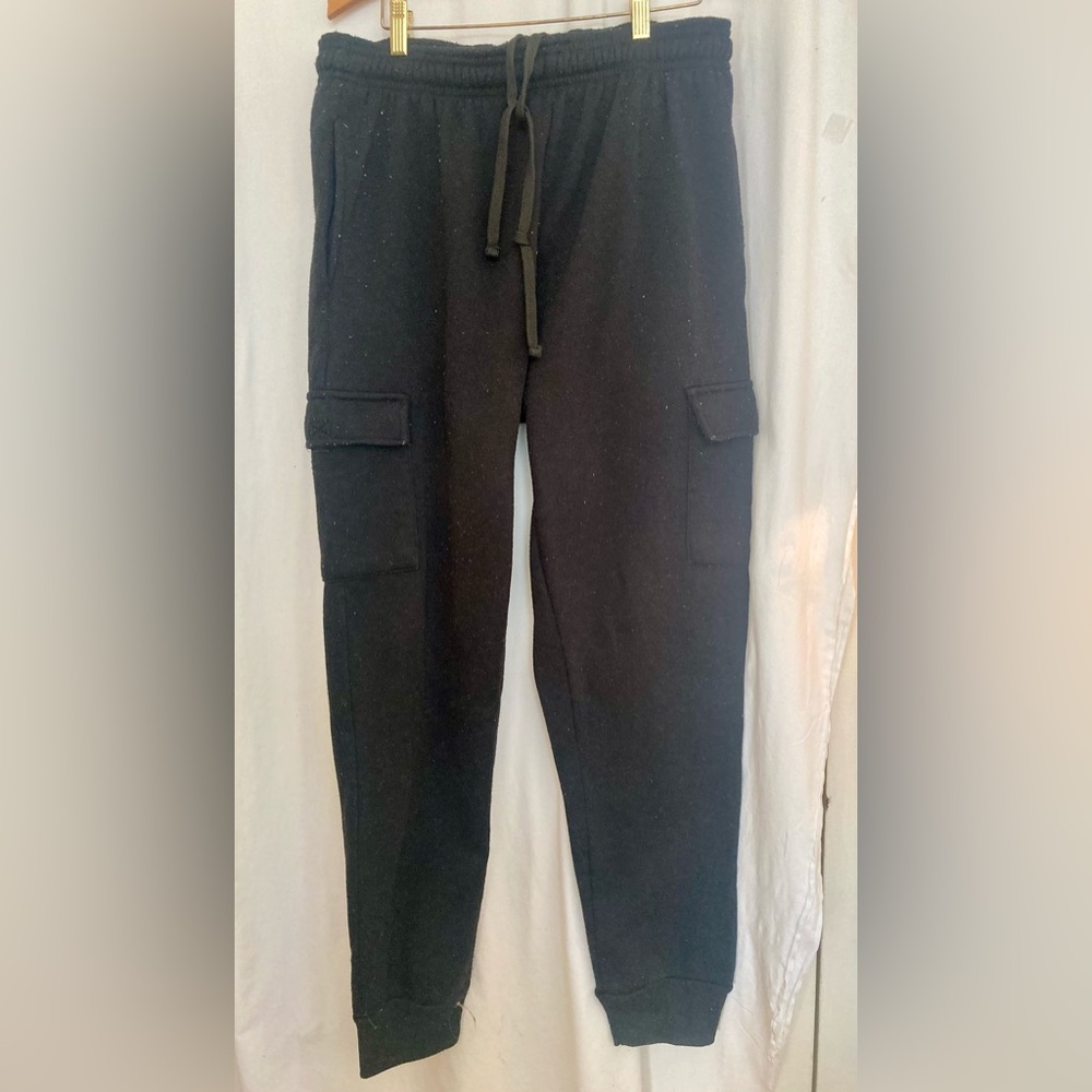 Black Cargo Style Heavy Sweatpants Drawstring Pants Joggers Size XL